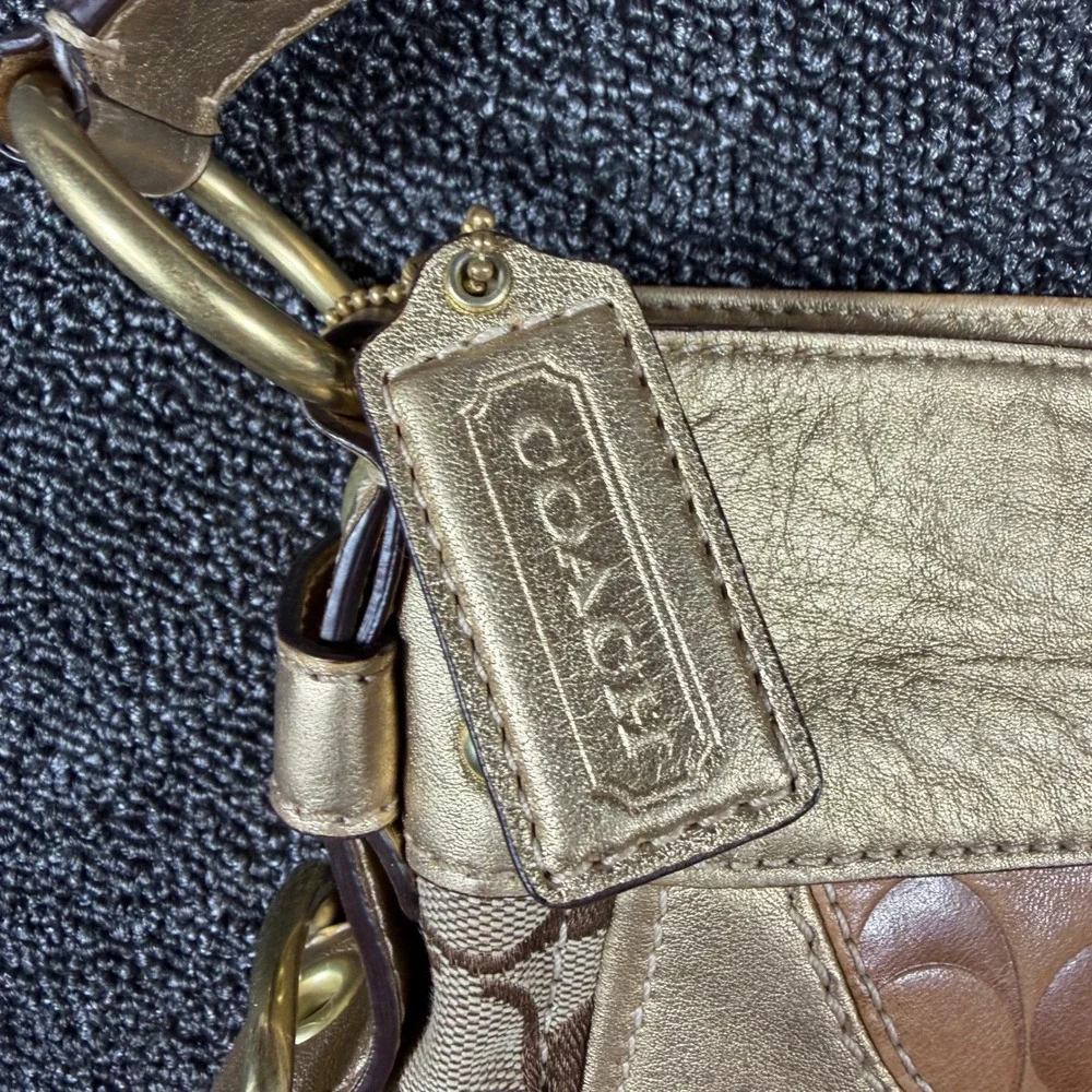 Vintage Coach Canvas Patchwork Hobo Bag Gold Metallic Hardware Leather Y2K 12663